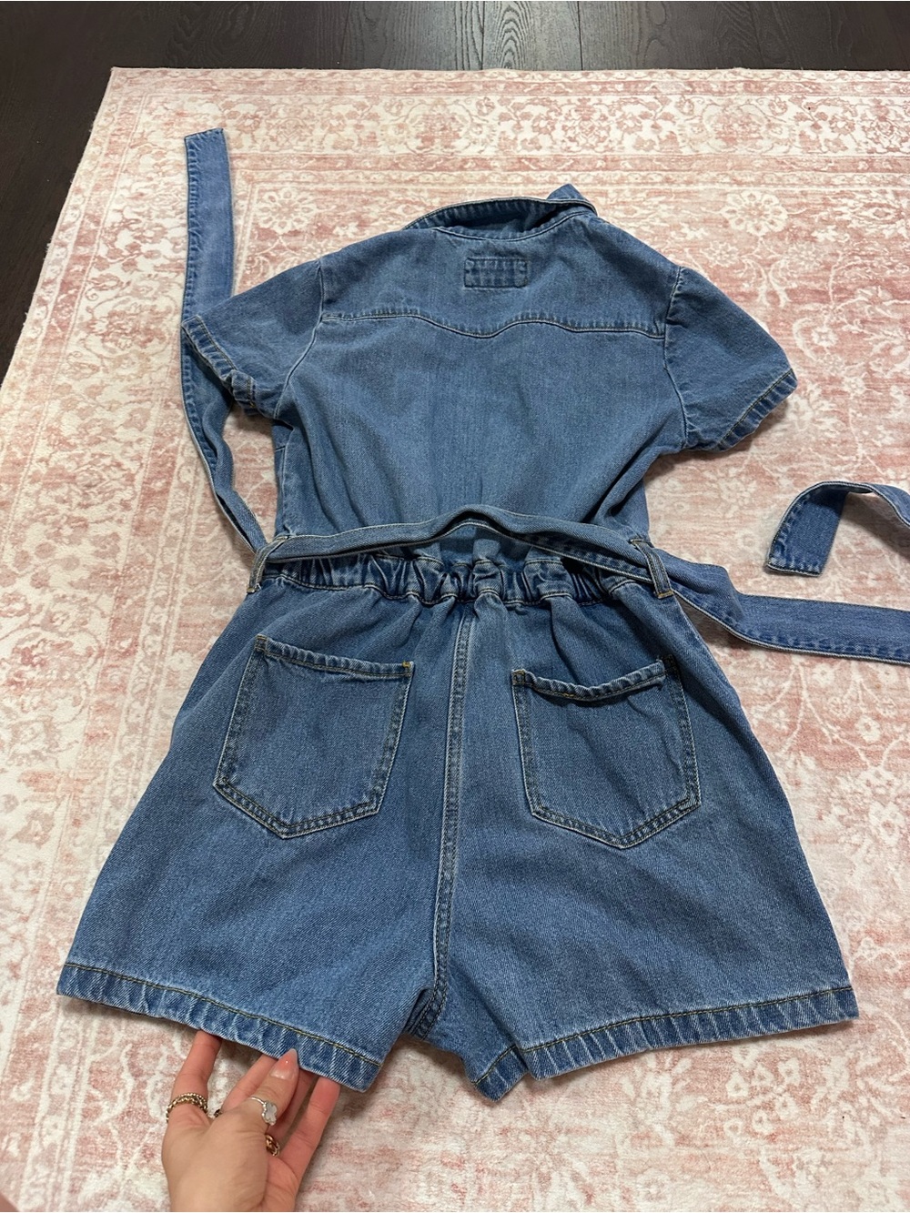 Belted 🩵 Denim Shorts Romper - Picture 12 of 14